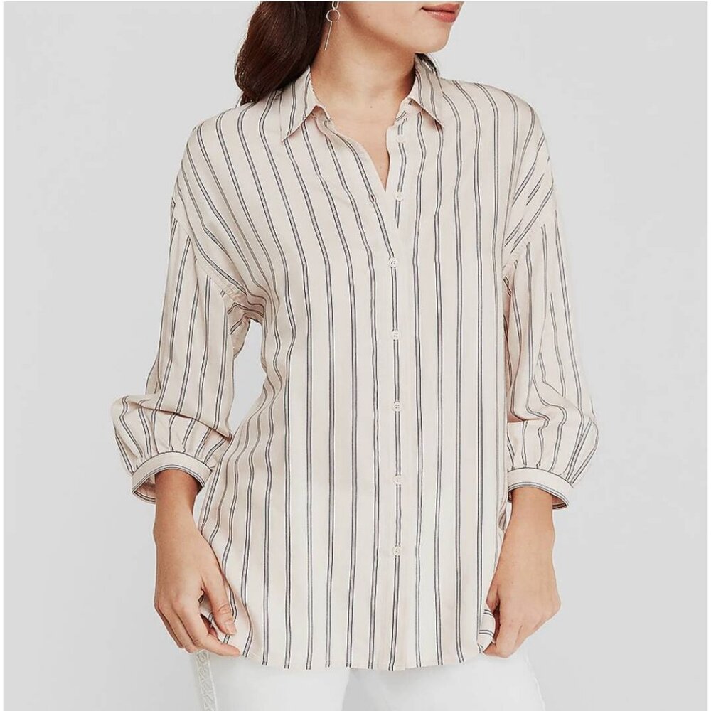 NWT Express Menswear-Inspired Metallic Striped Oversized Shirt Size Large
